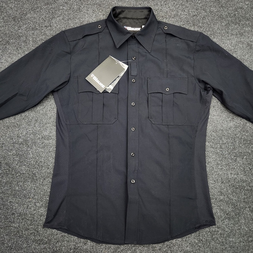 Blauer Size‎ 15.5x31 Dark Navy Full Zip Button Front Collard Shirt Performance